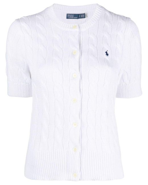 Polo Ralph Lauren White Cable-knit Short-sleeve Cardigan
