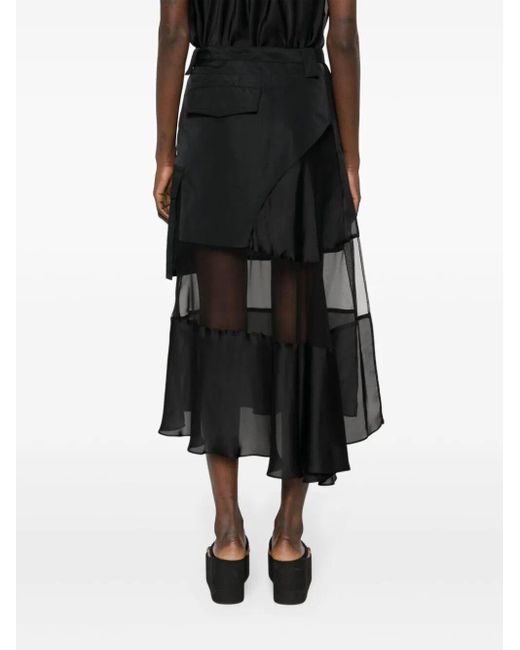 Sacai Black Asymmetric Midi Skirt