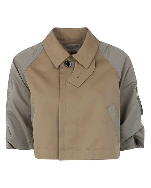 Sacai Brown Button Detailed Cropped Jacket