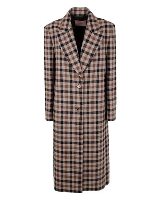 Twinset Brown Classic Check Coat