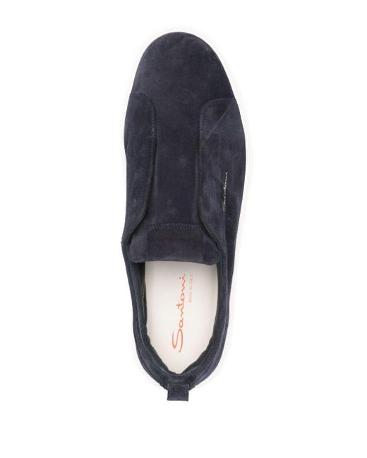 Santoni Blue Leather Slip-on Sneakers for men
