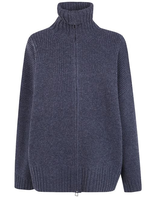 Frankie Shop Blue Sweater Wool 100% "Veda" Oversized Zip-Up Cardigan