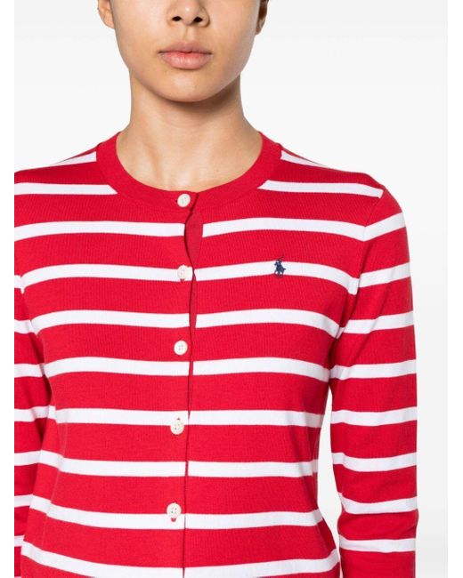 Polo Ralph Lauren Red Long Sleeves Crew Neck Braided Striped Sweater