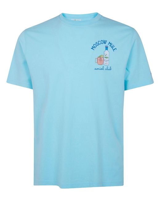 Mc2 Saint Barth Blue T-Shirt Light Embroidered "Portofino Social Mosco for men