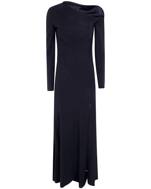 Alberta Ferretti Blue Dress Long Sleeves "Enver Satin"