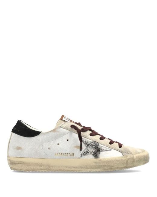 Golden Goose Deluxe Brand White Distressed Leather Low-Top Sneakers With Signature Star Detail