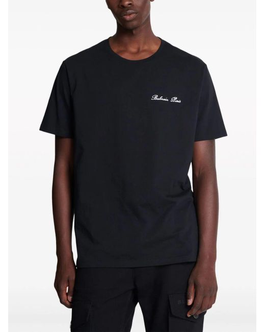 Balmain Black T-Shirt With Embroidery for men