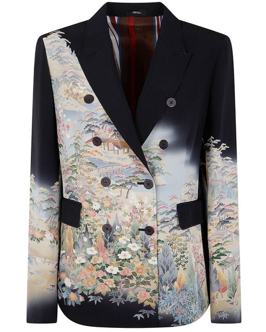 Ibrigu Blue Jacket Floral Pattern "Kimono"