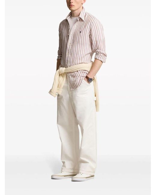 Polo Ralph Lauren White Striped Linen Shirt With Logo for men