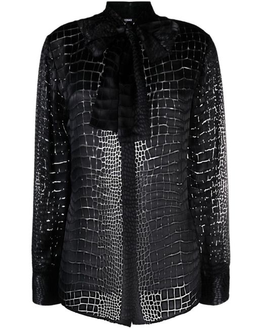 Versace Black Informal Shirt Fabric Crocodile Devore` Clothing