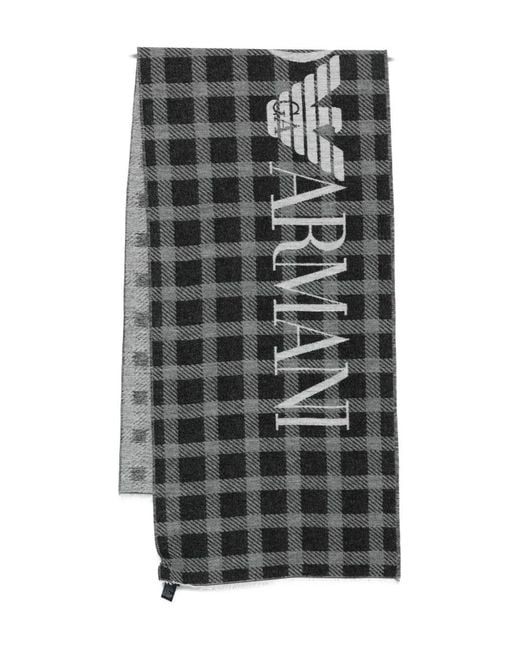 Emporio Armani Gray Tartan Scarf for men