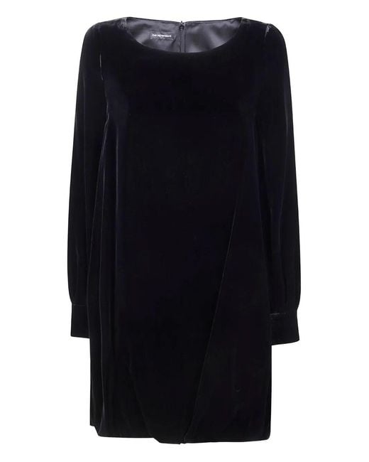Emporio Armani Blue Long Sleeve Velvet Dress