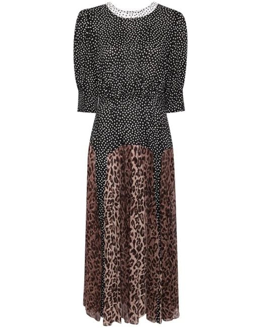 RIXO London Women's Gray Meg Dress Leopard Polka Dot