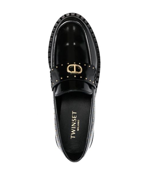 Twin Set Black 40mm Stud-embellished Leather Loafers