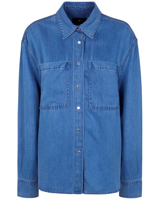 7 For All Mankind Blue Oversized Lyocell Shirt