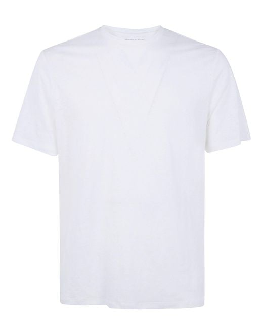Majestic White Solid Color Short Sleeves Round Neck Sweater for men