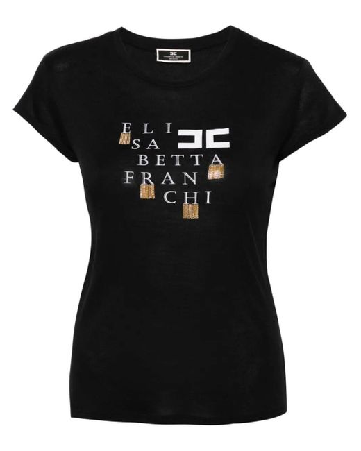 Elisabetta Franchi Black Short Sleeves Logo T-Shirt