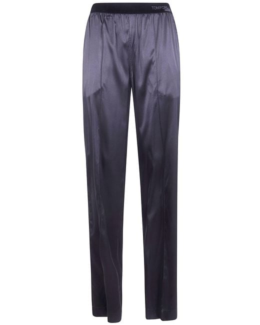 Tom Ford Blue Stretch Silk Satin Pj Pants