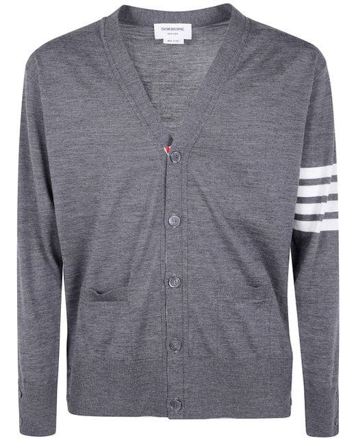 Thom Browne Gray Classic V Neck Cardigan for men