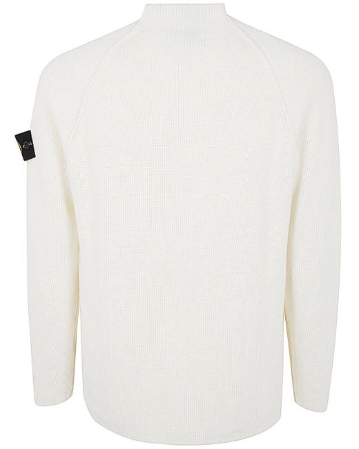 Stone Island White Wide Round Neck Sweater for men