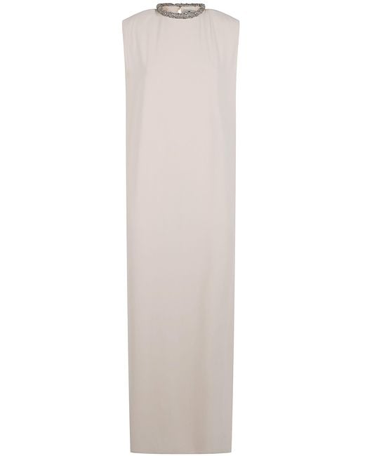 Elisabetta Franchi White Jewelled Sleeveless Maxi Dress