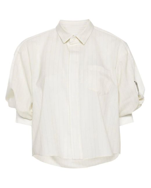Sacai White Puff-sleeved Striped Shirt