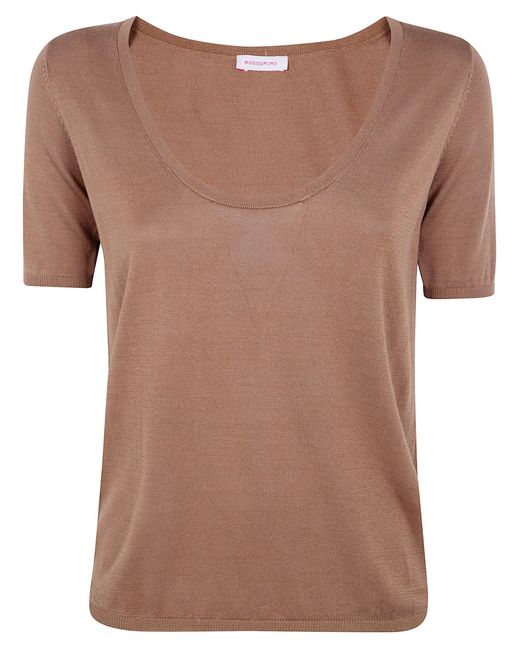 Rossopuro Brown Short Sleeved U Neck T-Shirt