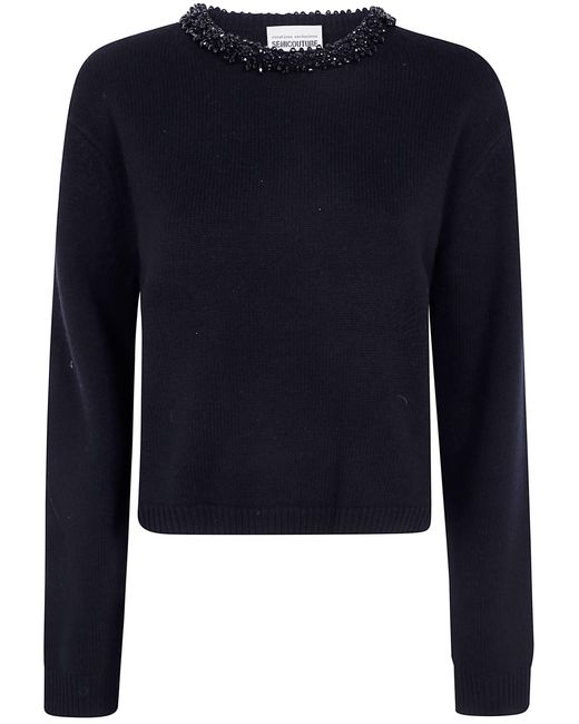 Semicouture Blue Sweater Short Sleeves "Denny"