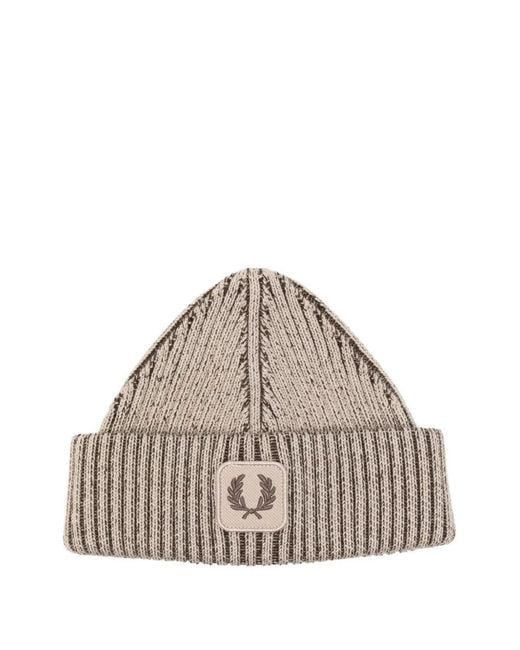 Fred Perry Natural Cotton Ribbed Beanie for men