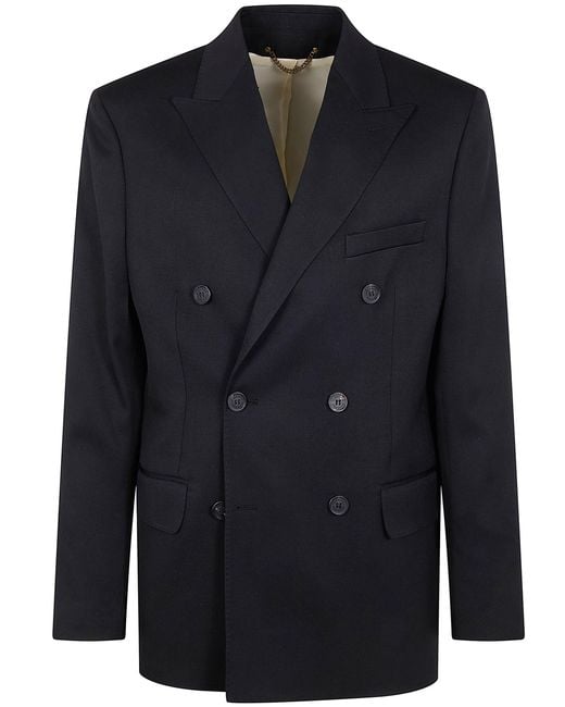Golden Goose Deluxe Brand Blue "Golden M's" Double Breasted Blazer Light Dry Wool Gabard for men