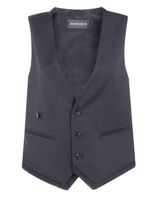 Ann Demeulemeester Blue 'Janessa' Twisted Clousure Waistcoat With Raw Edge