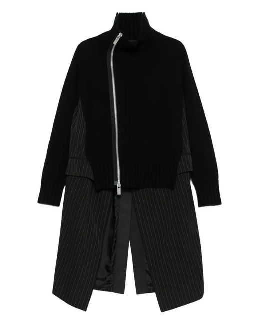Sacai Blue Stripe Doeskin X Wool Knit Coat Dress