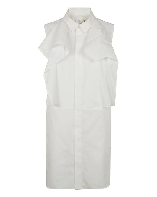 Sacai White Ruffle Detail Shirt Dress