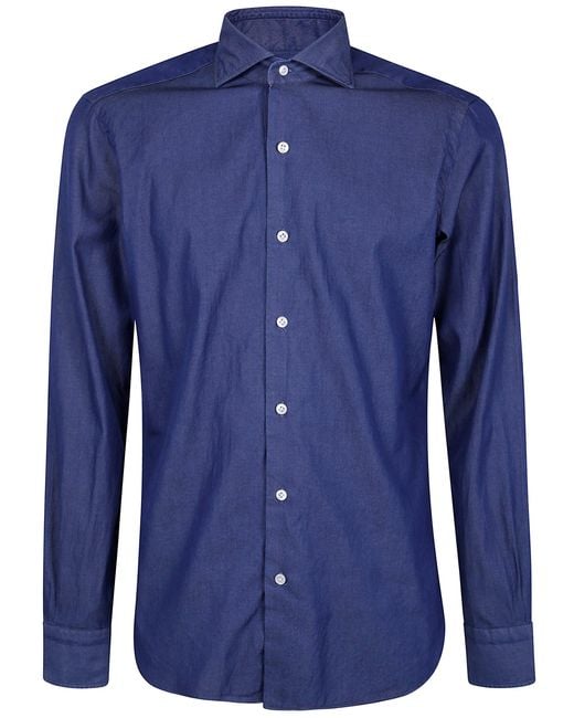 Barba Napoli Blue Dark Denim Shirt for men