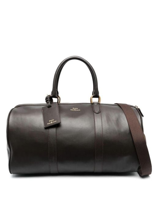 Polo Ralph Lauren Black Logo-print Leather Duffle Bag for men