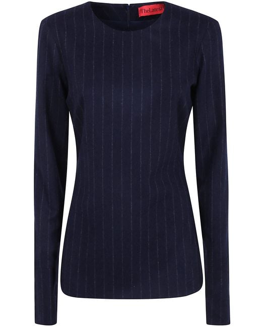 Thelatest Blue Sweater Ribbed Round Neck "Elisa"