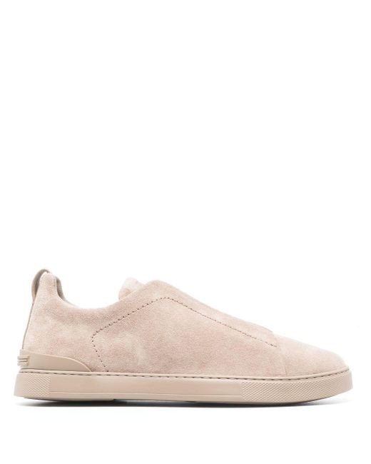 Zegna Pink Triple Stitch Suede Sneakers for men