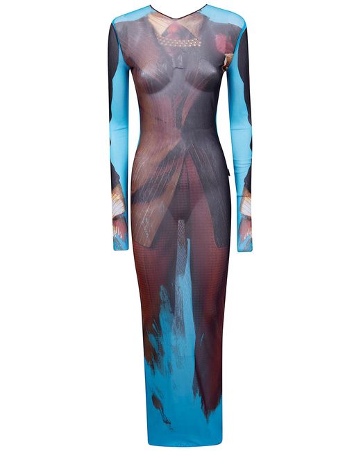 blue dress myntra JEAN PAUL GAULTIER SLEEVELESS PAPILLON PRINT DRESS  TheLuxeLend