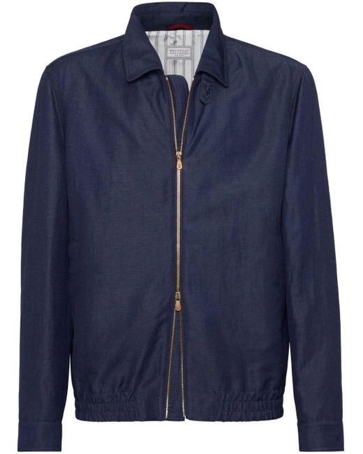 Brunello Cucinelli Blue Spread-collar Bomber Jacket for men