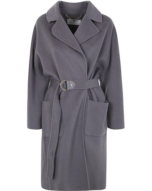 Elisabetta Franchi Gray Double Breasted Coat