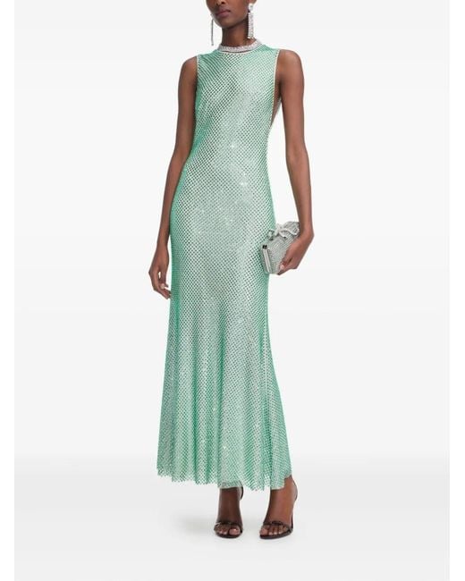 Self-Portrait Green Mint Rhinestone Mesh Midi Dress