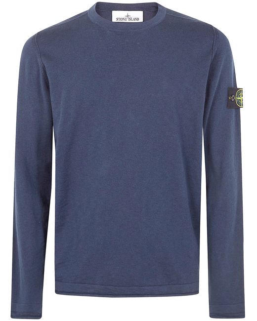 Stone Island Blue Crew Neck Sweater With Logo for men