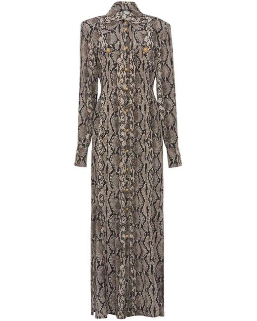 Balmain Gray Python Print Long Shirt Dress