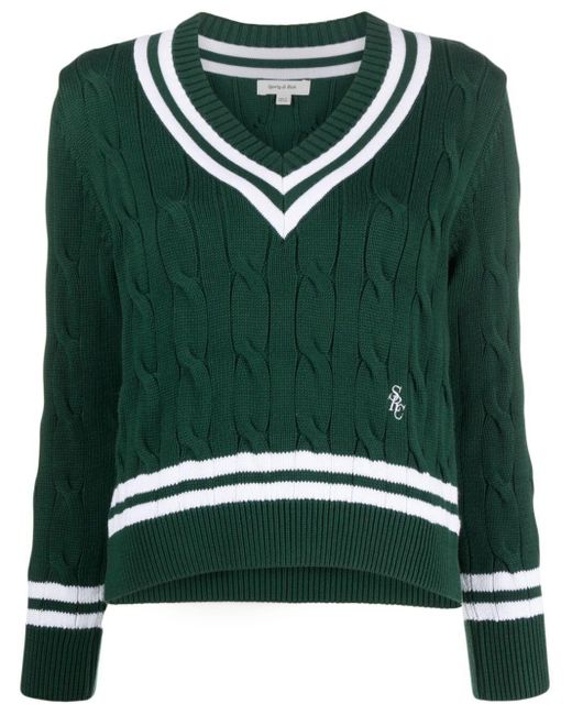 Sporty & Rich Green Src Cableknit V Neck Sweater