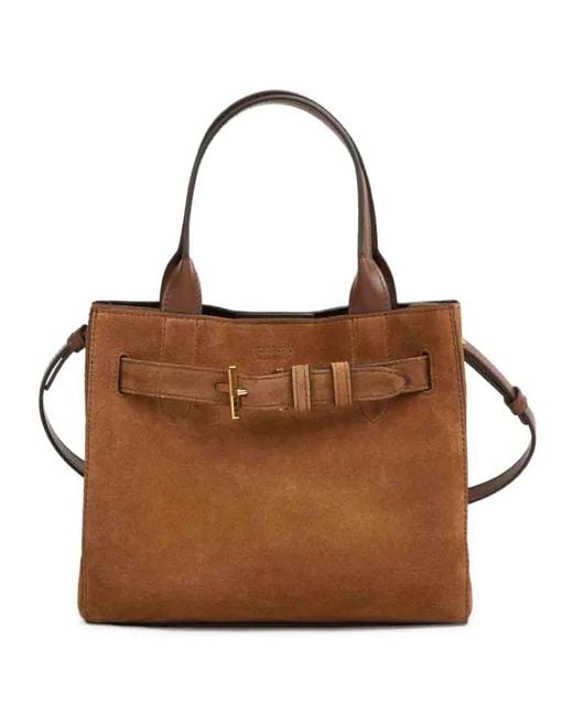 Tom Ford Brown Suede Calf Smooth Calf Small Tote