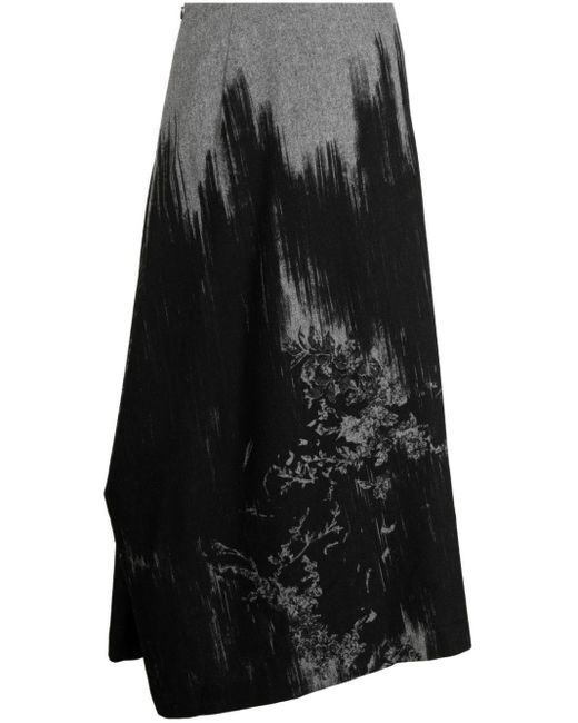 Y's Yohji Yamamoto Gray Y-panelled Tuck Flare Sk