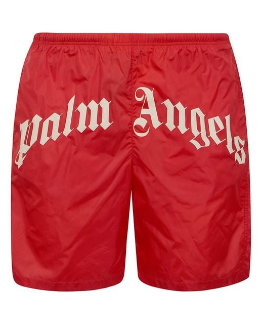 Palm Angels Red Swim Shorts Curved Logo "Pmfd018S26Fab001" for men