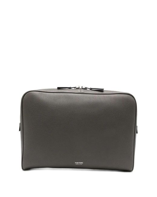Tom Ford Gray Pouch Accessories Soft Grain Leather "Minimal Line" for men