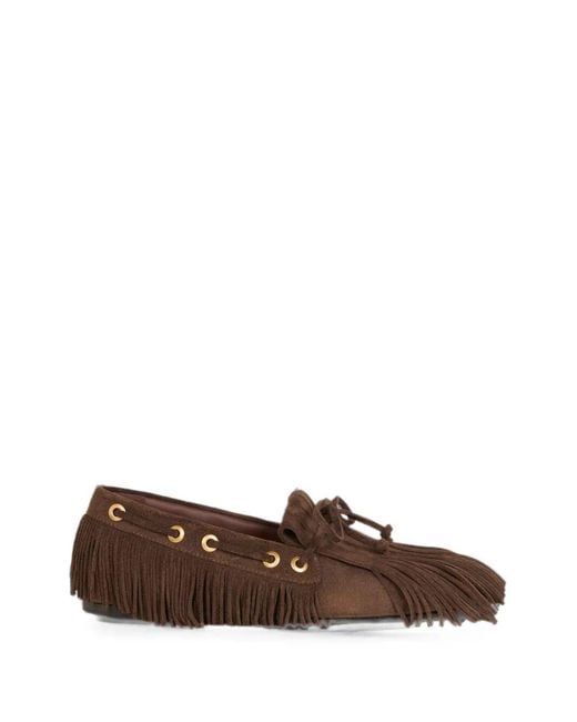 Etro Brown Suede Boat Loafers With Fringing