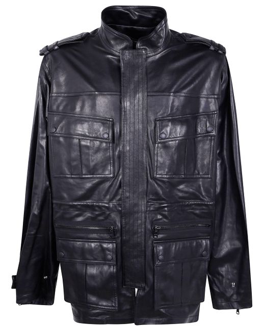 Balmain Black Lambskin Leather Mid Length Parka for men